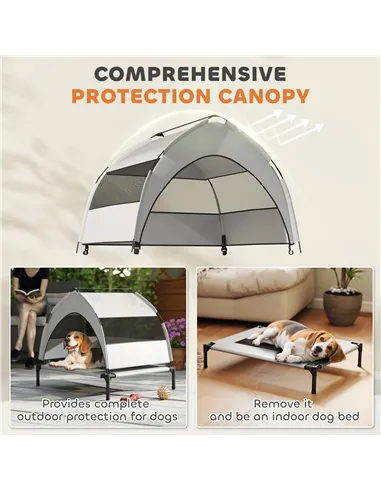 PawHut Portable Elevated Dog Bed with Removable Canopy, Cooling Raised Pet Cot for Small Medium Dogs, 76 x 61 x 60 cm