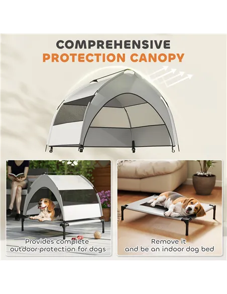 PawHut Portable Elevated Dog Bed with Removable Canopy, Cooling Raised Pet Cot for Small Medium Dogs, 76 x 61 x 60 cm
