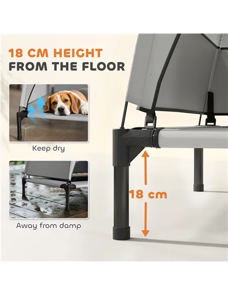 PawHut Portable Elevated Dog Bed with Removable Canopy, Cooling Raised Pet Cot for Small Medium Dogs, 76 x 61 x 60 cm