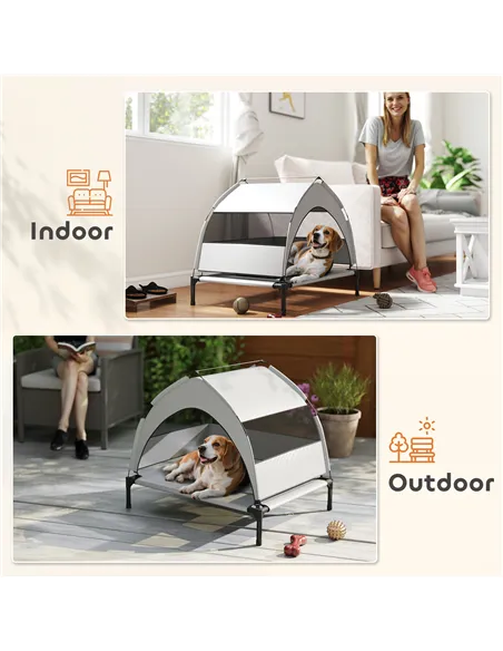 PawHut Portable Elevated Dog Bed with Removable Canopy, Cooling Raised Pet Cot for Small Medium Dogs, 76 x 61 x 60 cm