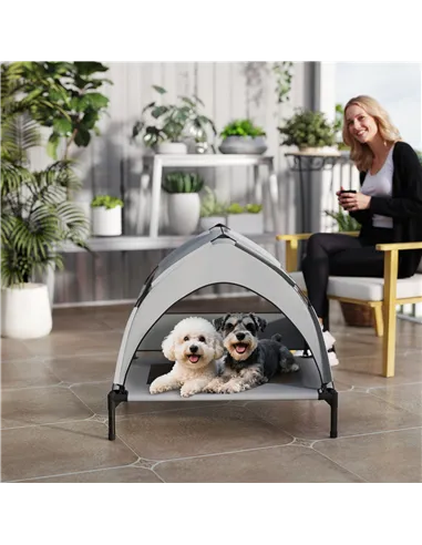 PawHut Portable Elevated Dog Bed with Removable Canopy, Cooling Raised Pet Cot for Small Medium Dogs, 76 x 61 x 60 cm