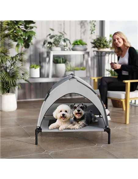 PawHut Portable Elevated Dog Bed with Removable Canopy, Cooling Raised Pet Cot for Small Medium Dogs, 76 x 61 x 60 cm