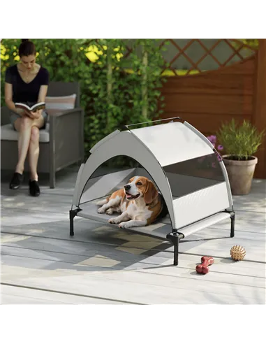 PawHut Portable Elevated Dog Bed with Removable Canopy, Cooling Raised Pet Cot for Small Medium Dogs, 76 x 61 x 60 cm