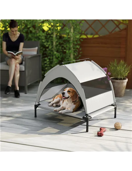 PawHut Portable Elevated Dog Bed with Removable Canopy, Cooling Raised Pet Cot for Small Medium Dogs, 76 x 61 x 60 cm