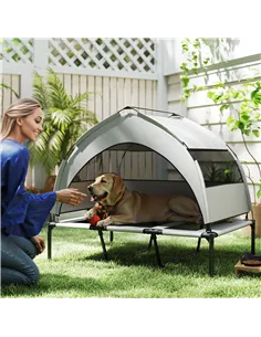 PawHut Portable Elevated Dog Bed with Removable Canopy, Cooling Raised Pet Cot for Large Dogs, 106 x 76 x 94 cm 2
