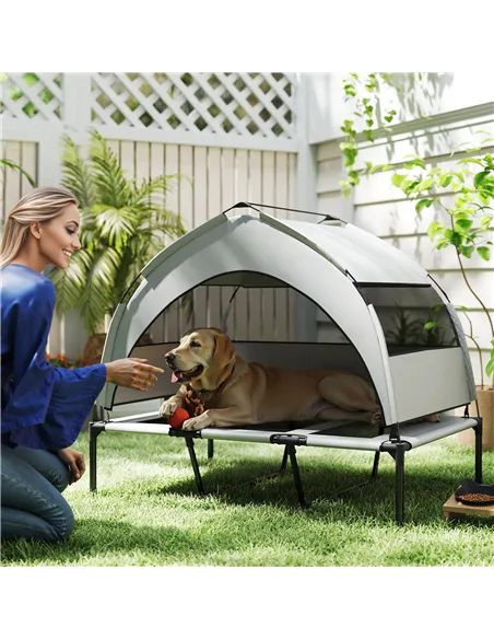 PawHut Portable Elevated Dog Bed with Removable Canopy, Cooling Raised Pet Cot for Large Dogs, 106 x 76 x 94 cm