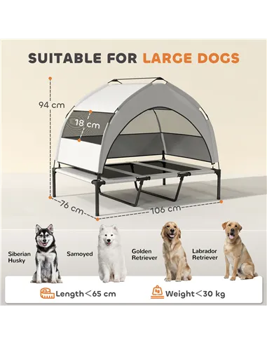 PawHut Portable Elevated Dog Bed with Removable Canopy, Cooling Raised Pet Cot for Large Dogs, 106 x 76 x 94 cm