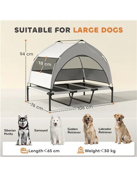 PawHut Portable Elevated Dog Bed with Removable Canopy, Cooling Raised Pet Cot for Large Dogs, 106 x 76 x 94 cm