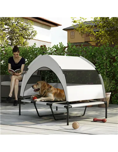 PawHut Portable Elevated Dog Bed with Removable Canopy, Cooling Raised Pet Cot for Large Dogs, 106 x 76 x 94 cm