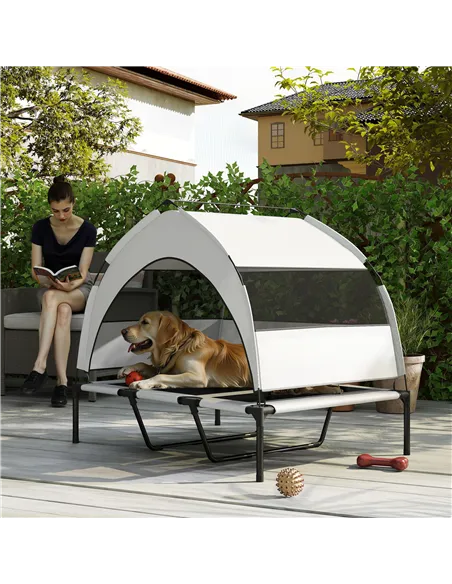 PawHut Portable Elevated Dog Bed with Removable Canopy, Cooling Raised Pet Cot for Large Dogs, 106 x 76 x 94 cm