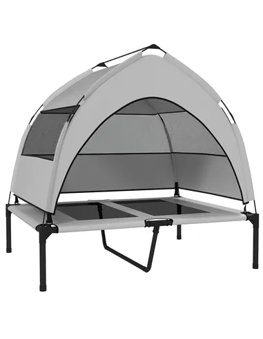 PawHut Portable Elevated Dog Bed with Removable Canopy, Cooling Raised Pet Cot for Medium Large Dogs, 92 x 75 x 89 cm