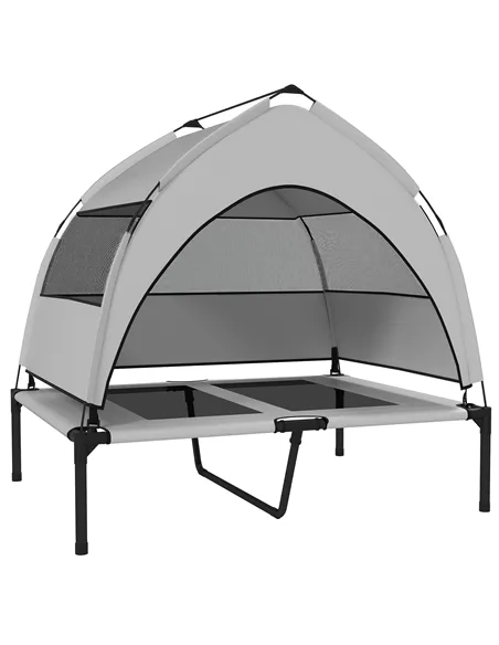 PawHut Portable Elevated Dog Bed with Removable Canopy, Cooling Raised Pet Cot for Medium Large Dogs, 92 x 75 x 89 cm