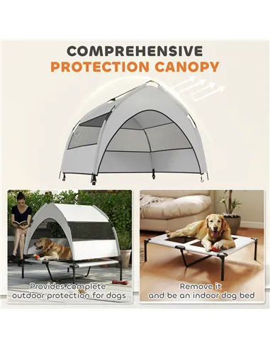 PawHut Portable Elevated Dog Bed with Removable Canopy, Cooling Raised Pet Cot for Medium Large Dogs, 92 x 75 x 89 cm