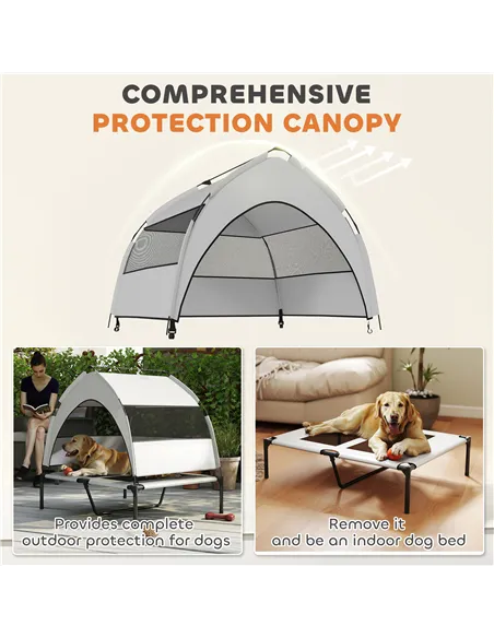 PawHut Portable Elevated Dog Bed with Removable Canopy, Cooling Raised Pet Cot for Medium Large Dogs, 92 x 75 x 89 cm
