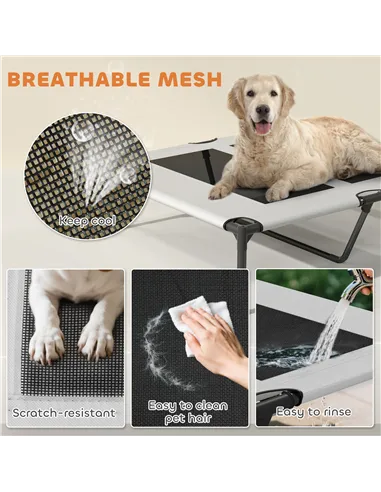 PawHut Portable Elevated Dog Bed with Removable Canopy, Cooling Raised Pet Cot for Medium Large Dogs, 92 x 75 x 89 cm