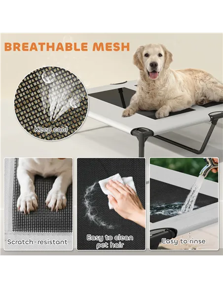 PawHut Portable Elevated Dog Bed with Removable Canopy, Cooling Raised Pet Cot for Medium Large Dogs, 92 x 75 x 89 cm