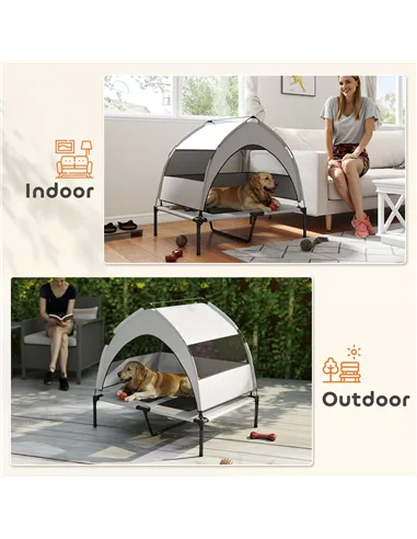 PawHut Portable Elevated Dog Bed with Removable Canopy, Cooling Raised Pet Cot for Medium Large Dogs, 92 x 75 x 89 cm