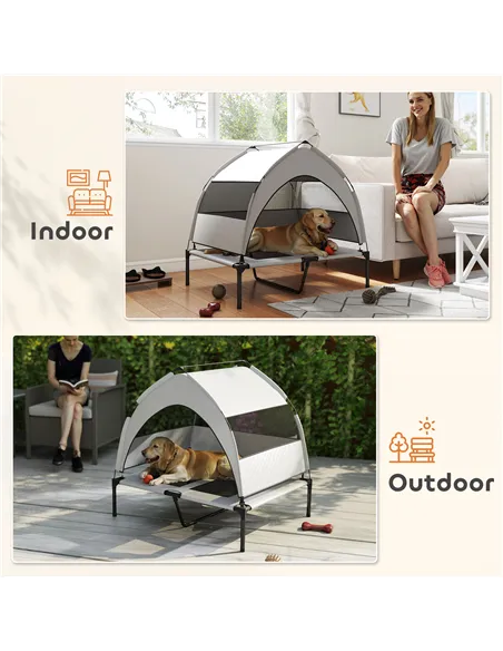 PawHut Portable Elevated Dog Bed with Removable Canopy, Cooling Raised Pet Cot for Medium Large Dogs, 92 x 75 x 89 cm