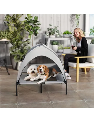 PawHut Portable Elevated Dog Bed with Removable Canopy, Cooling Raised Pet Cot for Medium Large Dogs, 92 x 75 x 89 cm