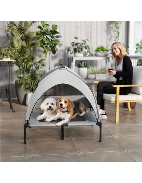 PawHut Portable Elevated Dog Bed with Removable Canopy, Cooling Raised Pet Cot for Medium Large Dogs, 92 x 75 x 89 cm
