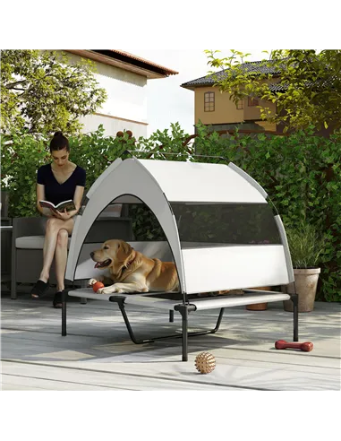 PawHut Portable Elevated Dog Bed with Removable Canopy, Cooling Raised Pet Cot for Medium Large Dogs, 92 x 75 x 89 cm