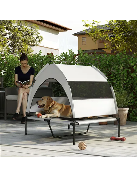 PawHut Portable Elevated Dog Bed with Removable Canopy, Cooling Raised Pet Cot for Medium Large Dogs, 92 x 75 x 89 cm