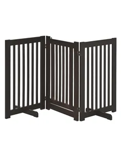 PawHut Freestanding Dog Gate, Foldable Pet Fence, Indoor Barrier, Stair Gate with Support Feet, 155 x 76 cm, Brown