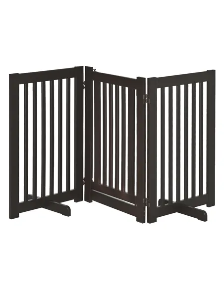PawHut Freestanding Dog Gate, Foldable Pet Fence, Indoor Barrier, Stair Gate with Support Feet, 155 x 76 cm, Brown