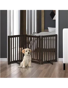 PawHut Freestanding Dog Gate, Foldable Pet Fence, Indoor Barrier, Stair Gate with Support Feet, 155 x 76 cm, Brown 2