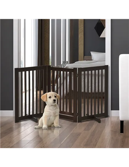 PawHut Freestanding Dog Gate, Foldable Pet Fence, Indoor Barrier, Stair Gate with Support Feet, 155 x 76 cm, Brown