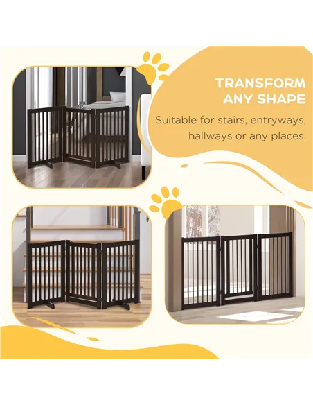 PawHut Freestanding Dog Gate, Foldable Pet Fence, Indoor Barrier, Stair Gate with Support Feet, 155 x 76 cm, Brown