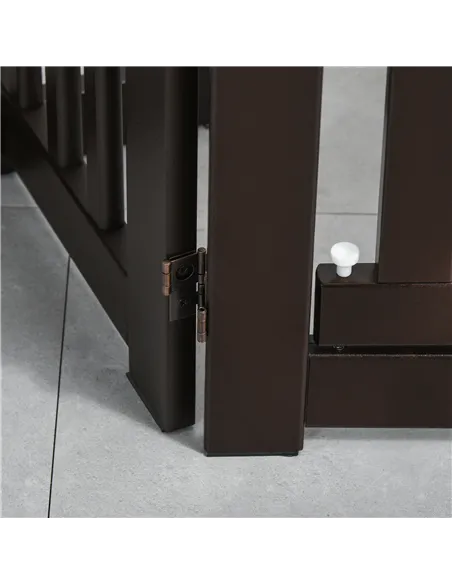 PawHut Freestanding Dog Gate, Foldable Pet Fence, Indoor Barrier, Stair Gate with Support Feet, 155 x 76 cm, Brown
