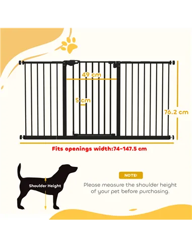 PawHut Adjustable Safety Gate w/ Three Extensions, Four Adjustable Screws, Black
