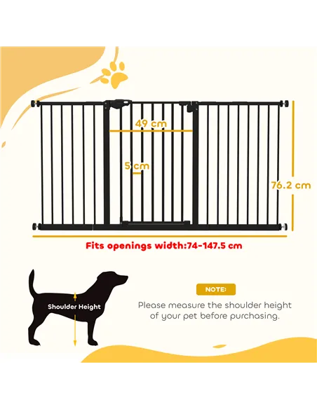 PawHut Adjustable Safety Gate w/ Three Extensions, Four Adjustable Screws, Black