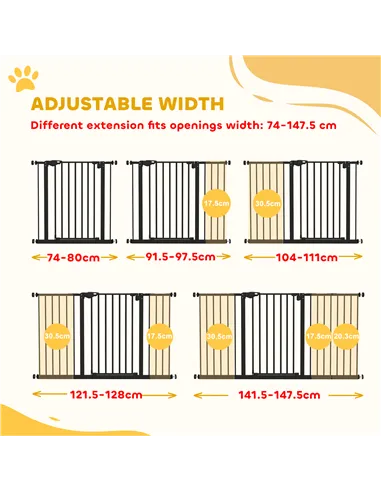 PawHut Adjustable Safety Gate w/ Three Extensions, Four Adjustable Screws, Black