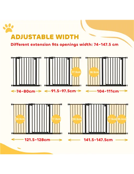 PawHut Adjustable Safety Gate w/ Three Extensions, Four Adjustable Screws, Black