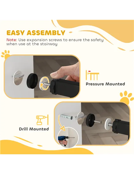 PawHut Adjustable Safety Gate w/ Three Extensions, Four Adjustable Screws, Black