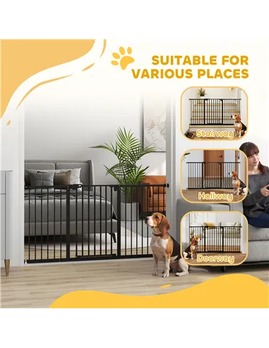 PawHut Adjustable Safety Gate w/ Three Extensions, Four Adjustable Screws, Black