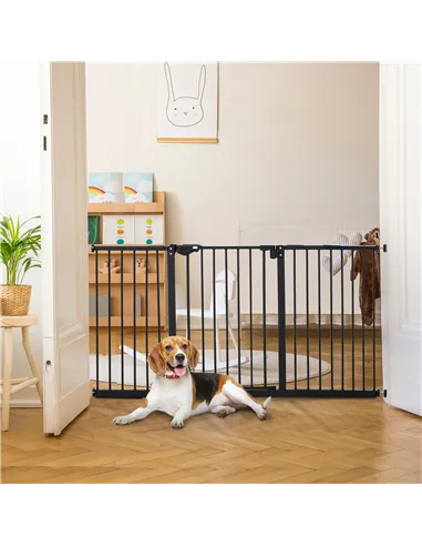 PawHut Adjustable Safety Gate w/ Three Extensions, Four Adjustable Screws, Black