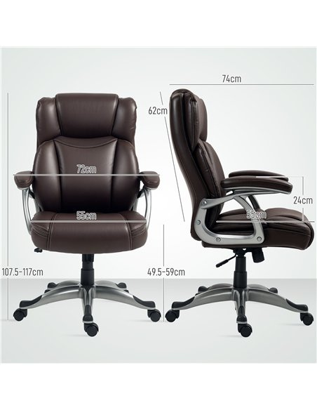 HOMCOM 49.5-59cm Faux Leather Office Chair - Brown