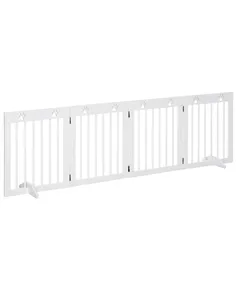 PawHut Freestanding Pet Gate 4 Panel Wooden Dog Barrier Folding Safety Fence with Support Feet up to 204cm Long 61cm Tall for Do