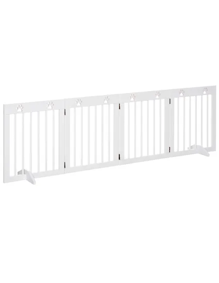 PawHut Freestanding Pet Gate 4 Panel Wooden Dog Barrier Folding Safety Fence with Support Feet up to 204cm Long 61cm Tall for Do