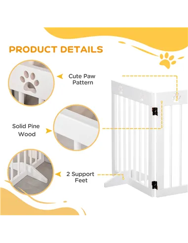 PawHut Freestanding Pet Gate 4 Panel Wooden Dog Barrier Folding Safety Fence with Support Feet up to 204cm Long 61cm Tall for Do