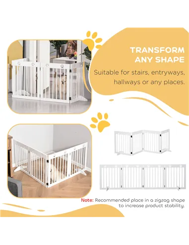 PawHut Freestanding Pet Gate 4 Panel Wooden Dog Barrier Folding Safety Fence with Support Feet up to 204cm Long 61cm Tall for Do