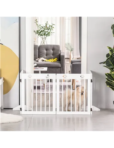 PawHut Freestanding Pet Gate 4 Panel Wooden Dog Barrier Folding Safety Fence with Support Feet up to 204cm Long 61cm Tall for Do