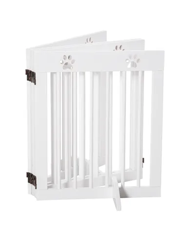 PawHut Freestanding Pet Gate 4 Panel Wooden Dog Barrier Folding Safety Fence with Support Feet up to 204cm Long 61cm Tall for Do