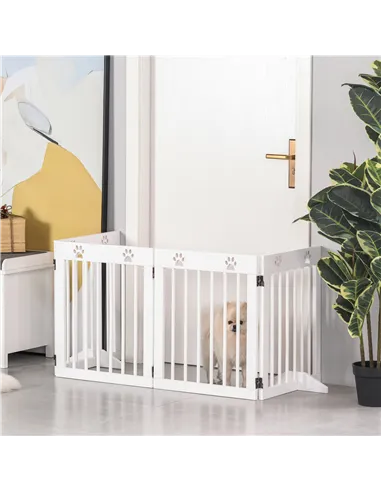 PawHut Freestanding Pet Gate 4 Panel Wooden Dog Barrier Folding Safety Fence with Support Feet up to 204cm Long 61cm Tall for Do