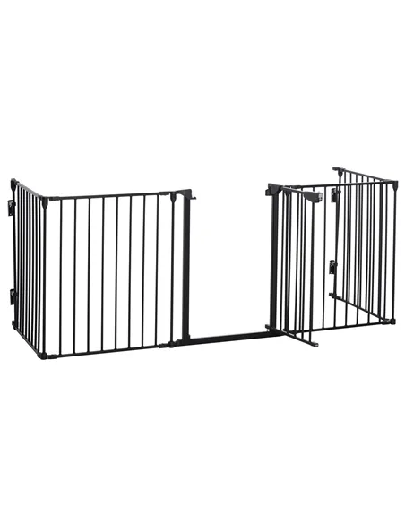 PawHut 5 Panels Pet Playpen Metal Fence w/ Walk Through Door - Black