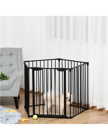 PawHut 5 Panels Pet Playpen Metal Fence w/ Walk Through Door - Black