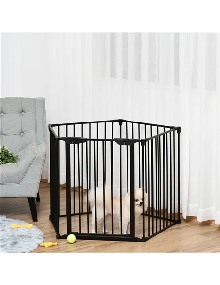 PawHut 5 Panels Pet Playpen Metal Fence w/ Walk Through Door - Black